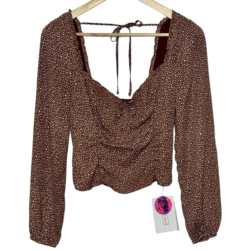 Abercrombie & Fitch Brown White Polka Dot Puff Sleeve Long Sleeve Blouse Size S